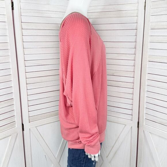 Free People Santa Clara Thermal Oversized Shirt Coral Pink Orange Medium - Picture 4 of 14